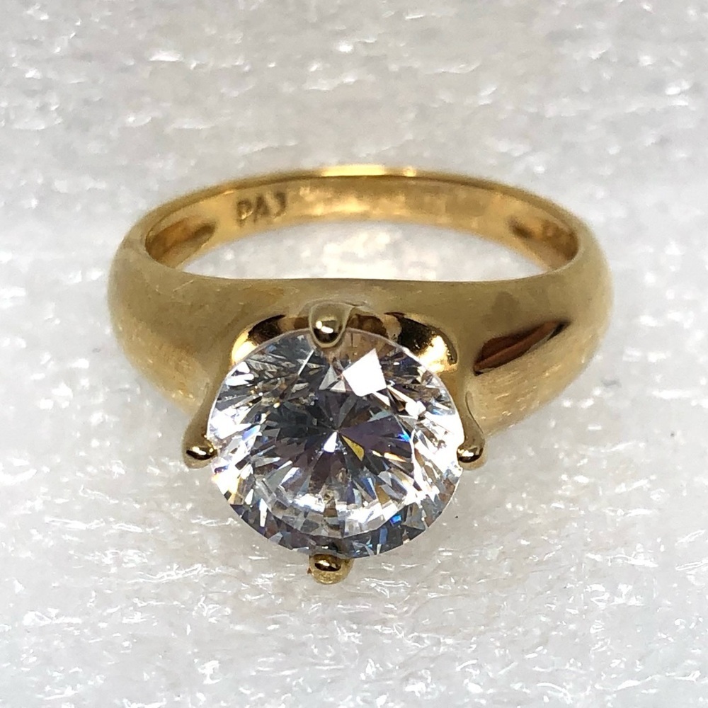 Cubic Zirconia Solitaire Ring Size 7 Gold Plated Sterling Silver High Quality
